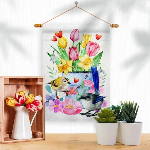 Spring Birdies Floral Banner Flag