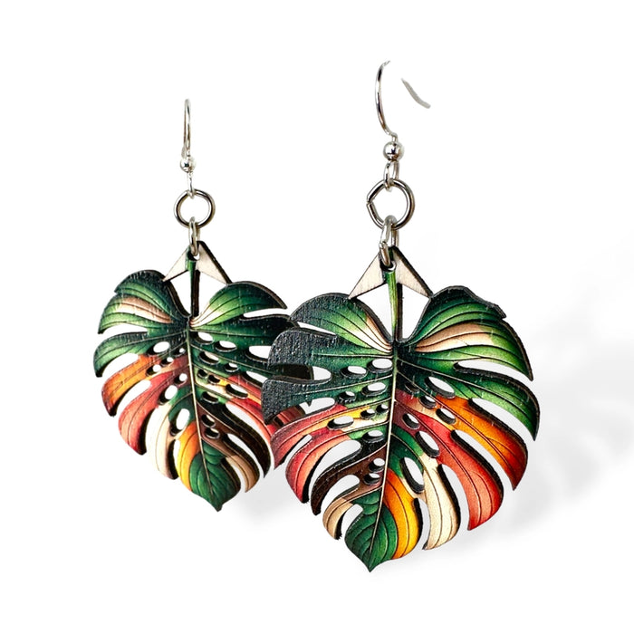 Monstera Leaf Wood Earrings