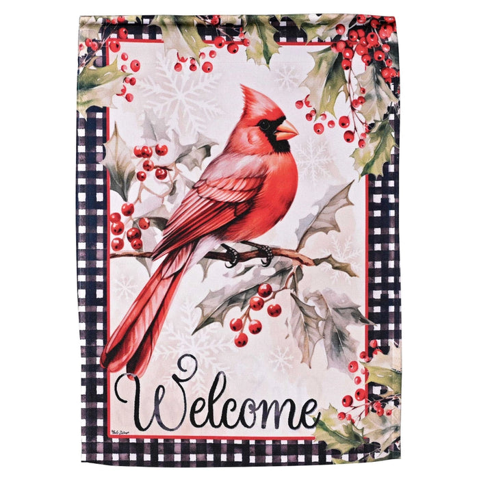 Cardinal & Winter Berries Welcome Garden Flag