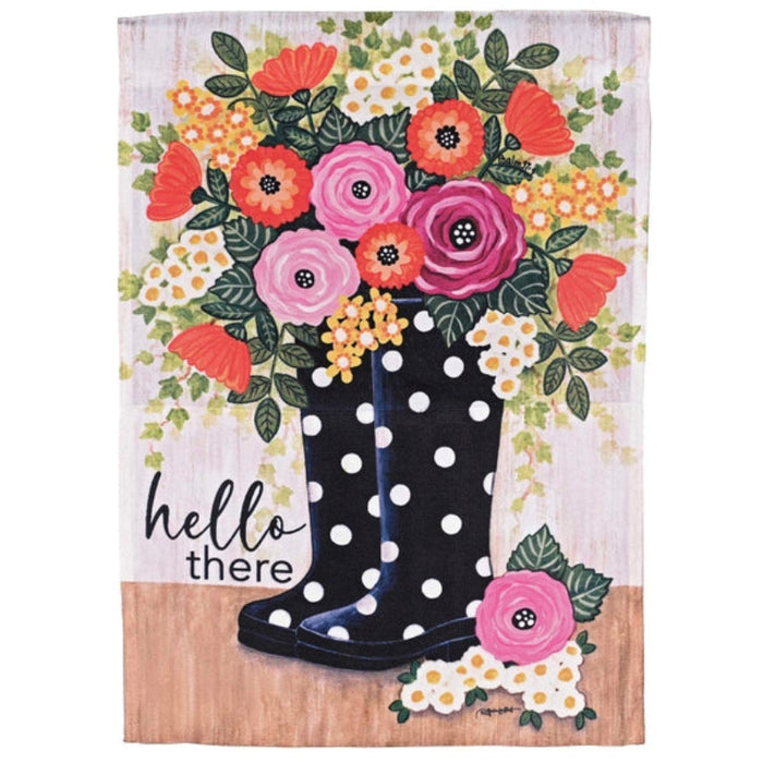Hello There Floral Rain Boot Garden Flag