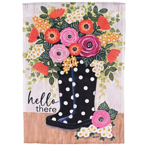Hello There Floral Rain Boot Banner Flag