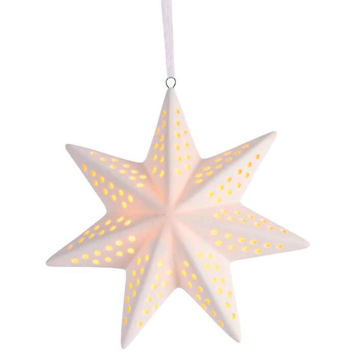 5" Porcelain Star LED Light-Up Ornament