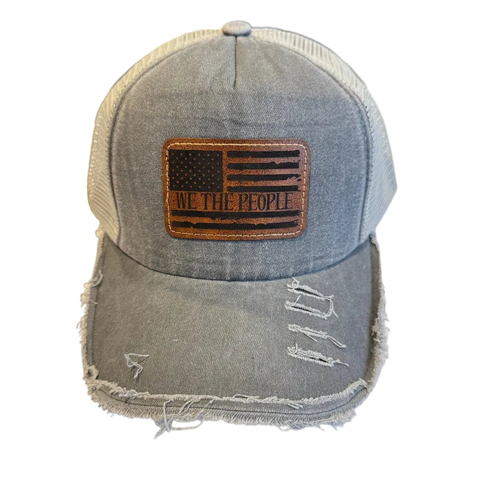 We the People Engraved Vintage Grey Leatherette Hat