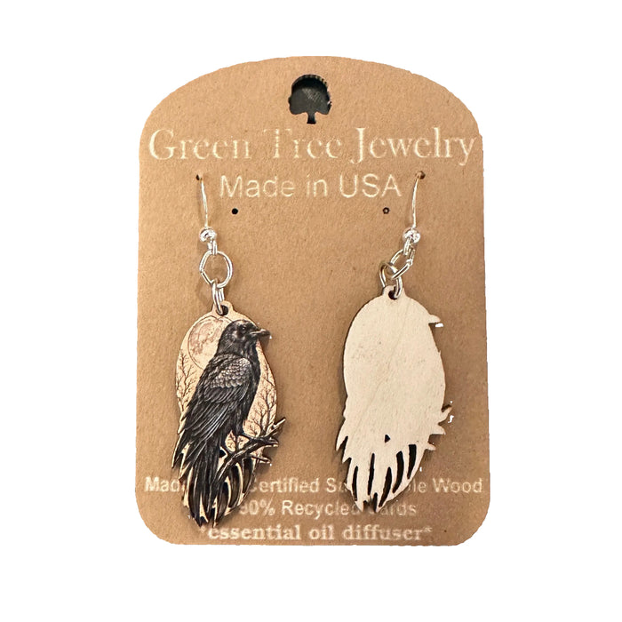 Raven Moon Boots Wood Earrings