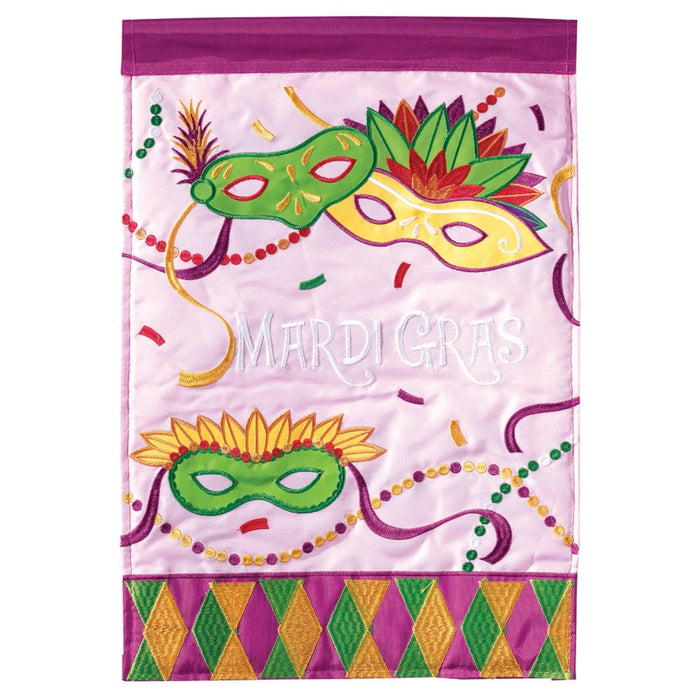 Pink Mardi Gras Masks Applique Flag