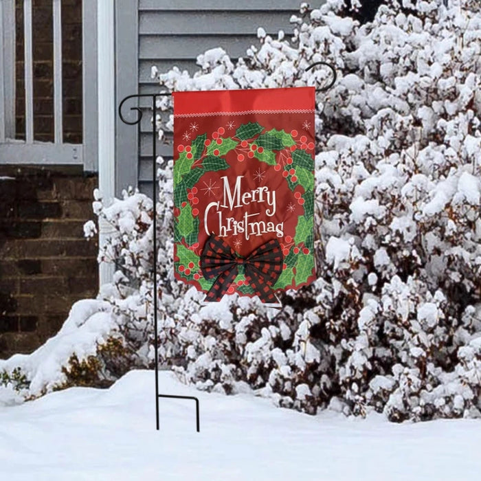 Merry Christmas Wreath Applique Garden Flag