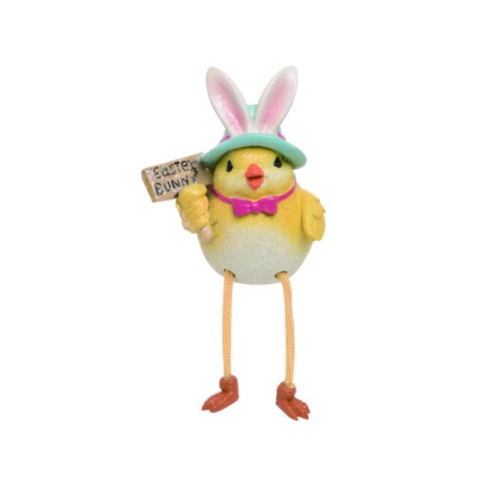 Chick w/ Bunny Hat Shelf Sitter - Pink Bow