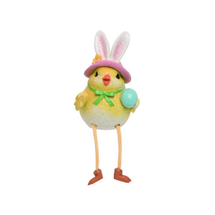 Chick w/ Bunny Hat Shelf Sitter - Green Bow