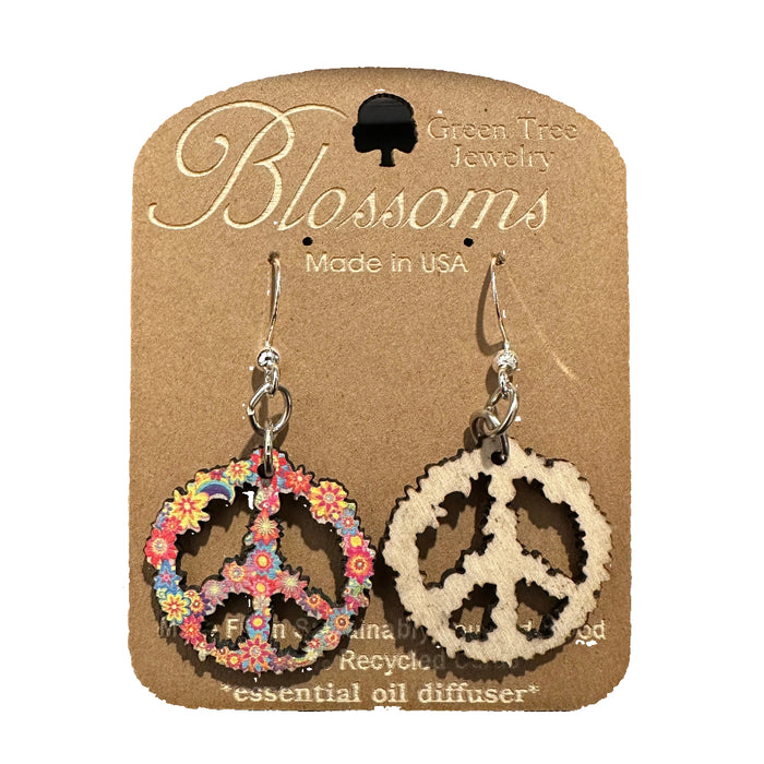 Blossom Peace Sign Wood Earrings