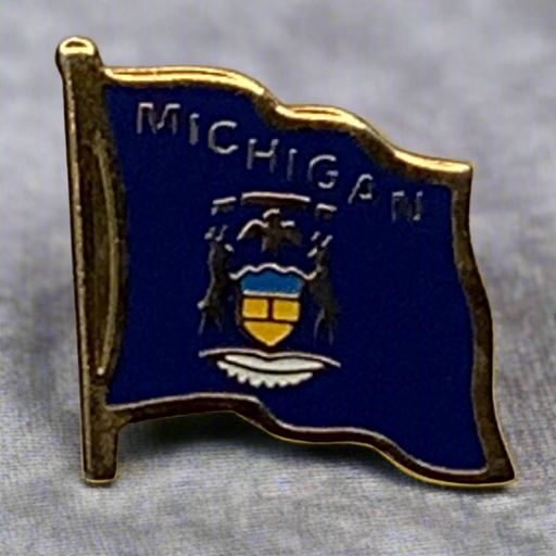 Michigan Flag Lapel Pin with Text 2025