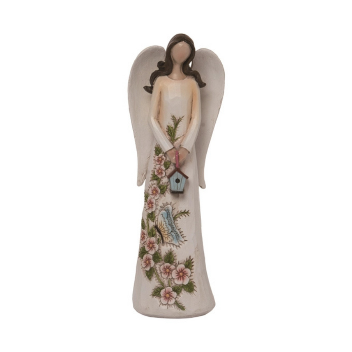 Birdhouse Floral Spring Angel Figurine