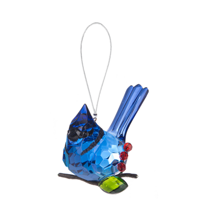 Elegant Berry Blue Jay Acrylic Ornament