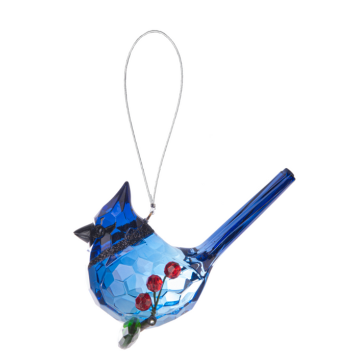 Elegant Berry Blue Jay Acrylic Ornament