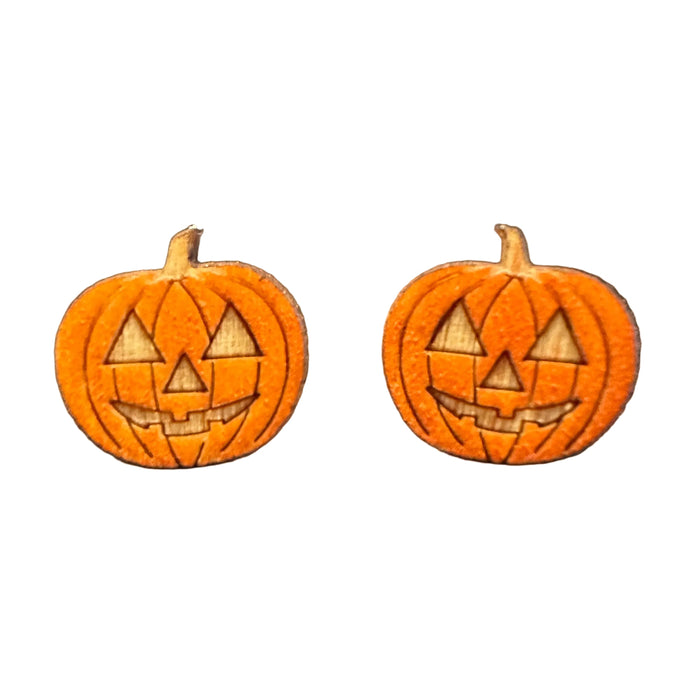 Jack O Lantern Stud Wood Earrings