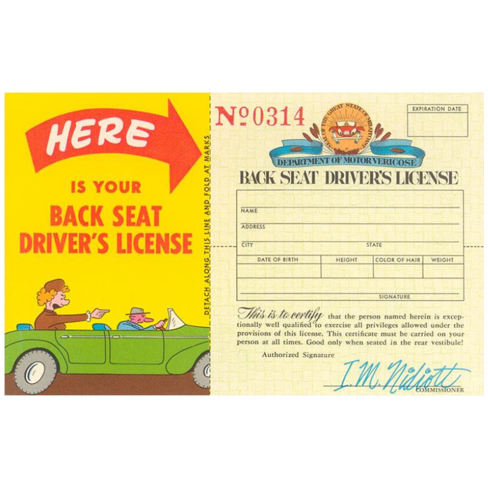 Backseat Driver's License Postcard