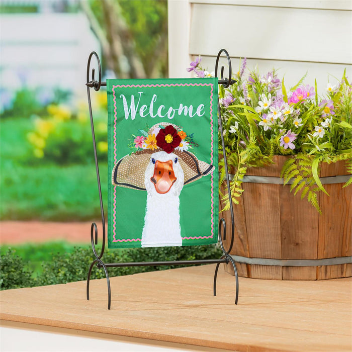 Flowery Goose Applique Garden Flag