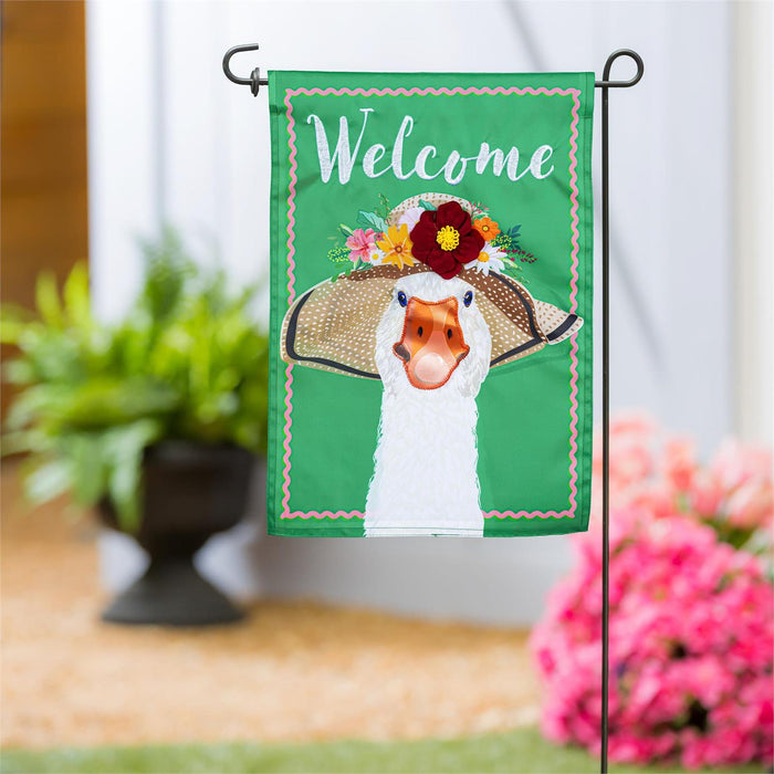 Flowery Goose Applique Garden Flag