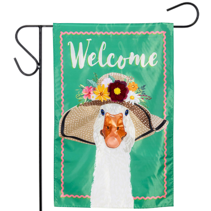 Flowery Goose Applique Garden Flag