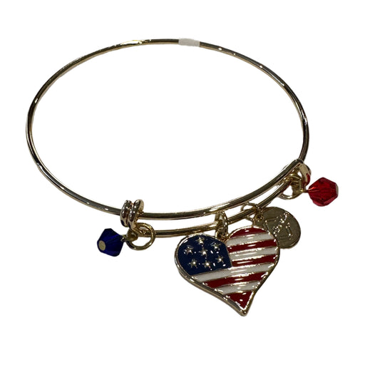 American Flag Heart Gold Metal Charm Bracelet