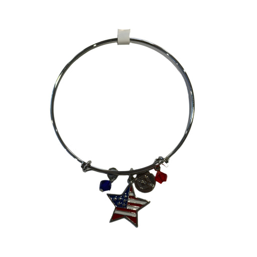 American Flag Silver Metal Charm Bracelet