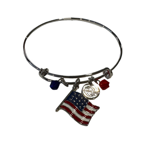 American Flag Star Silver Metal Charm Bracelet