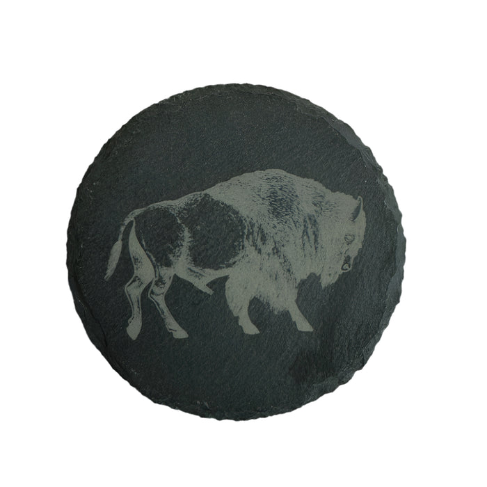 Realistic Standing Buffalo Round Slate Coaster