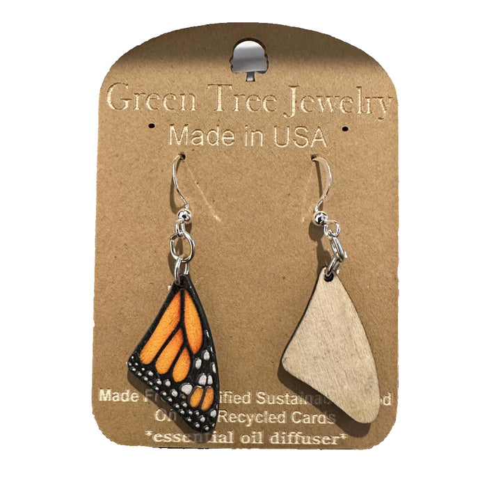 Monarch Butterfly Sleeping Wing Wood Earrings