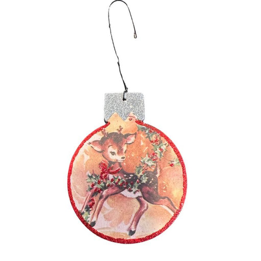 Joy Retro Christmas Deer Ornament