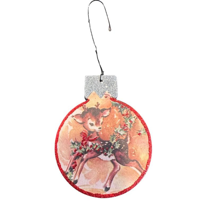 Joy Retro Christmas Deer Ornament