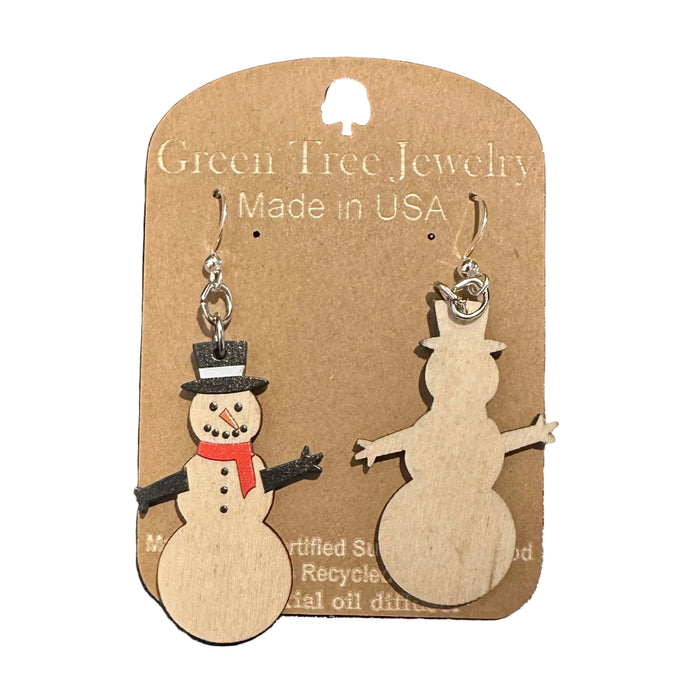 Fun Snowman Wood Earrings