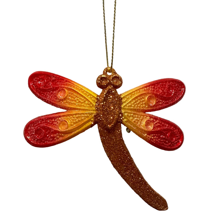Acrylic Bedazzled Dragonfly Ornament - Orange Wings