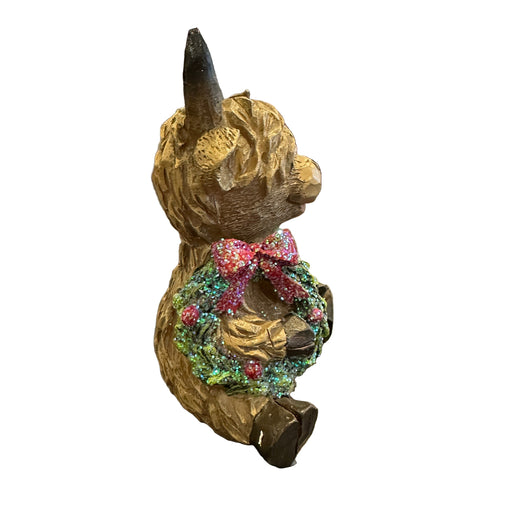 Holiday Wreath Hyland Cow Figurine