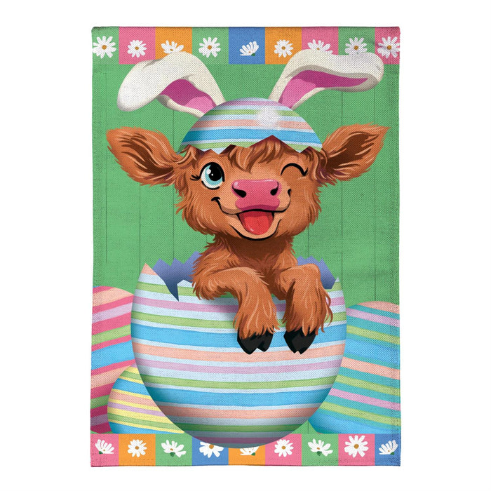 Winky the Easter Hyland Cow Burlap Decorative Flag