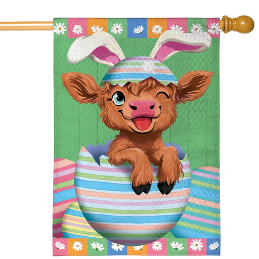 Winky the Easter Hyland Cow Burlap Banner Flag