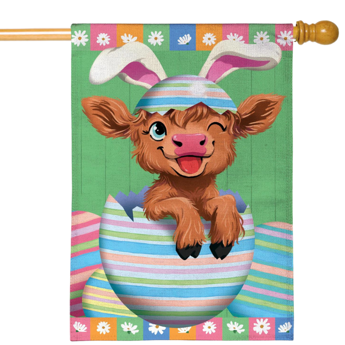 Winky the Easter Hyland Cow Burlap Banner Flag