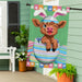 Winky the Easter Hyland Cow Burlap Banner Flag