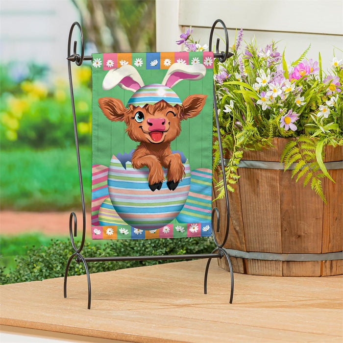 Winky the Easter Hyland Cow Burlap Garden Flag