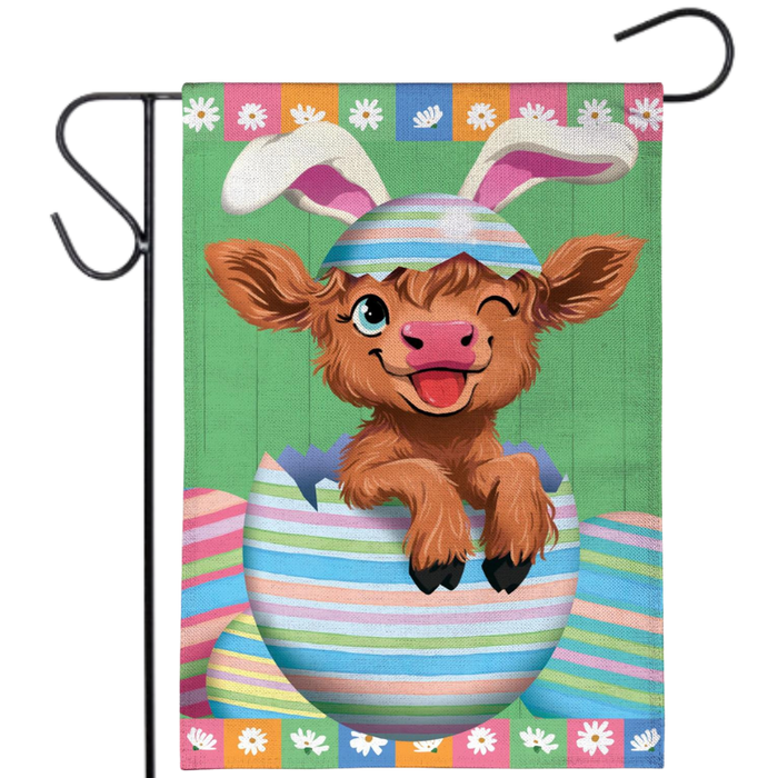 Winky the Easter Hyland Cow Burlap Garden Flag
