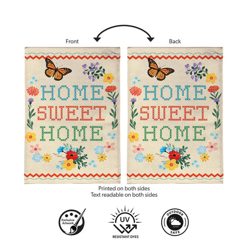 Floral Home Sweet Home Burlap Garden Flag