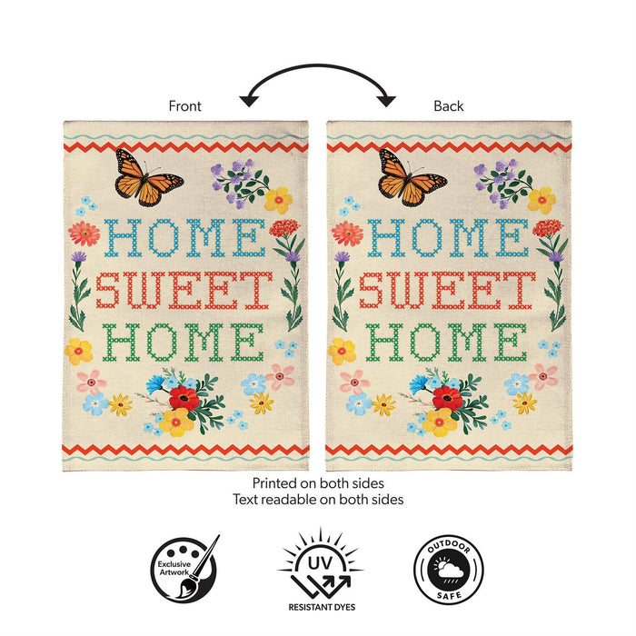 Floral Home Sweet Home Burlap Garden Flag