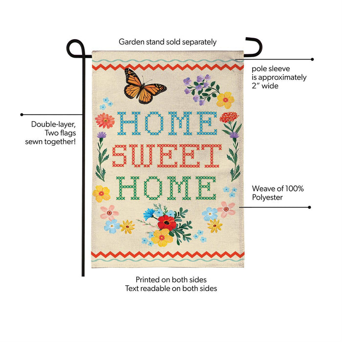 Floral Home Sweet Home Burlap Garden Flag