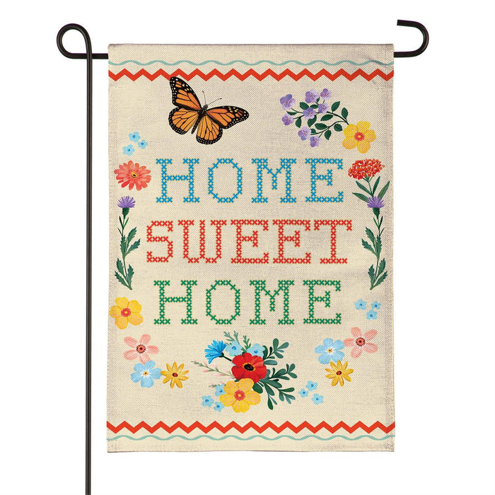 Floral Home Sweet Home Burlap Garden Flag