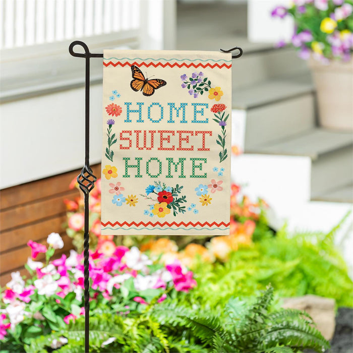 Floral Home Sweet Home Burlap Garden Flag