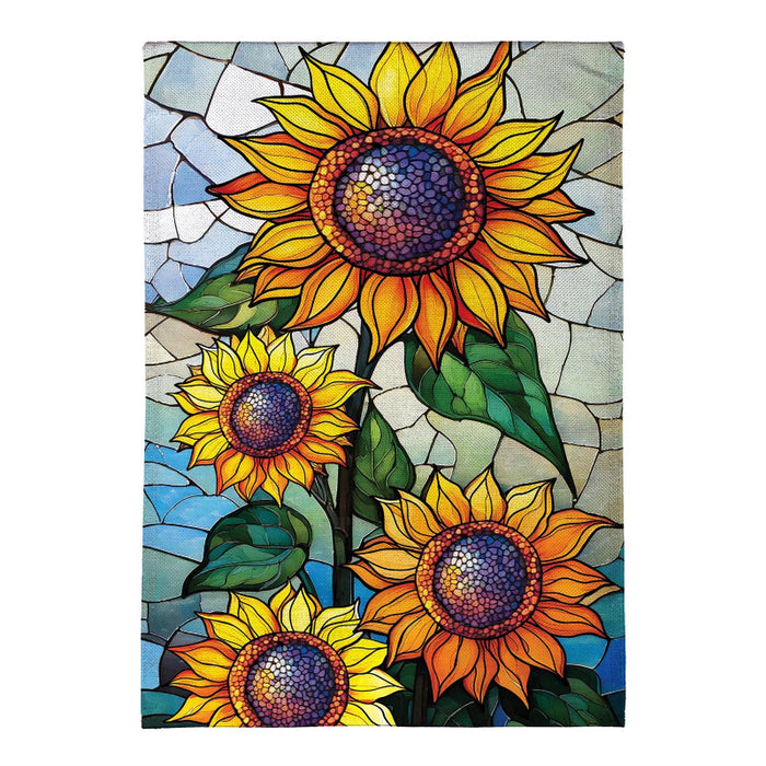 Stained Glass Sunflower Stalk Burlap Garden Flag