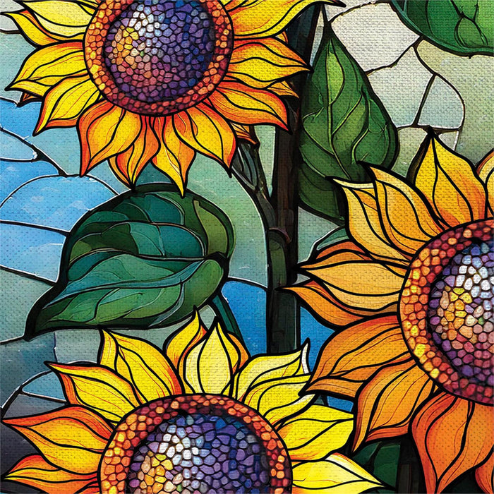 Stained Glass Sunflower Stalk Burlap Garden Flag