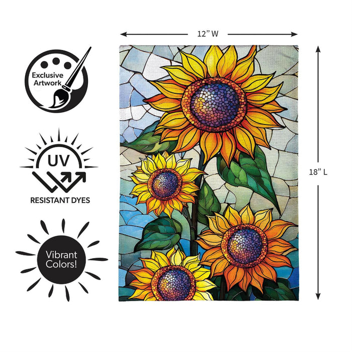 Stained Glass Sunflower Stalk Burlap Garden Flag