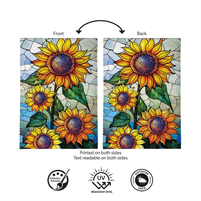 Stained Glass Sunflower Stalk Burlap Garden Flag