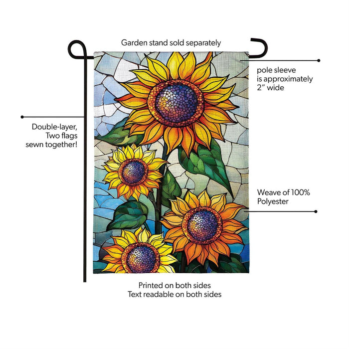 Stained Glass Sunflower Stalk Burlap Garden Flag