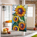 Stained Glass Sunflower Stalk Burlap Banner Flag