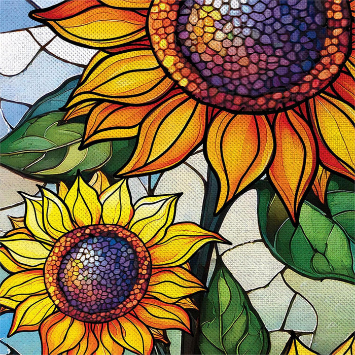 Stained Glass Sunflower Stalk Burlap Banner Flag